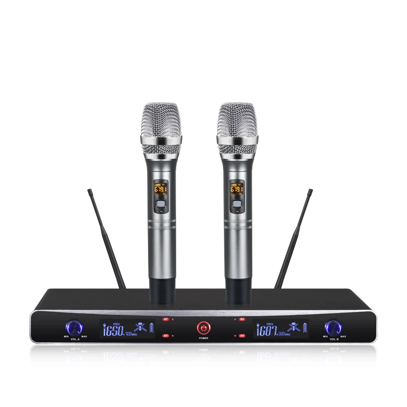 Профессиональная Беспроводная микрофонная система UHF 2-канальная семейная караоке-микрофоны сценическая производительность
