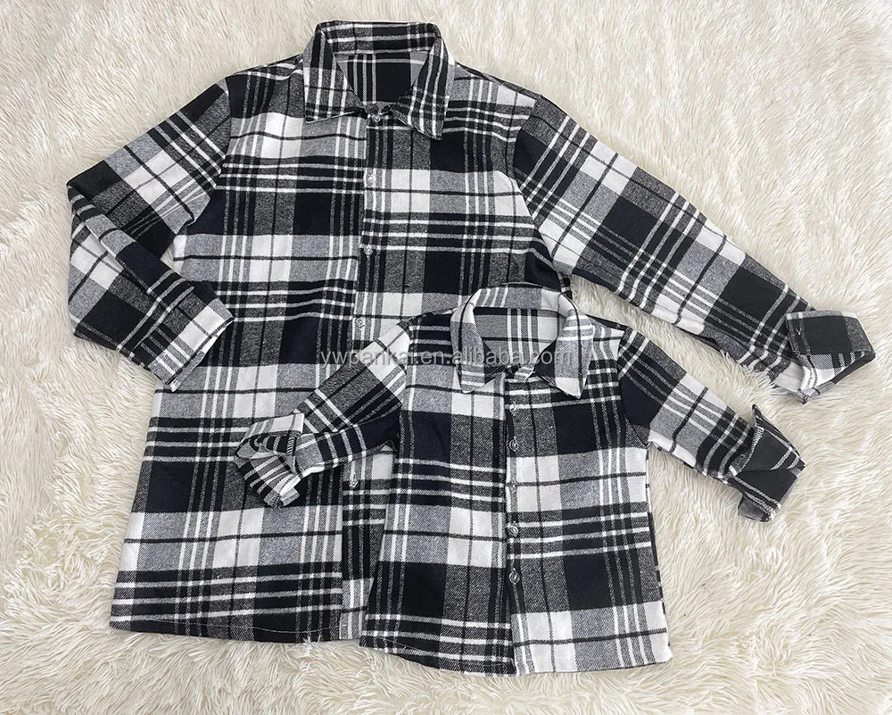 Factory Quick TAT High Quality Oversized Customizable Mommy and Me Plaid Shirts Fall Outfits Family Matching Outfits