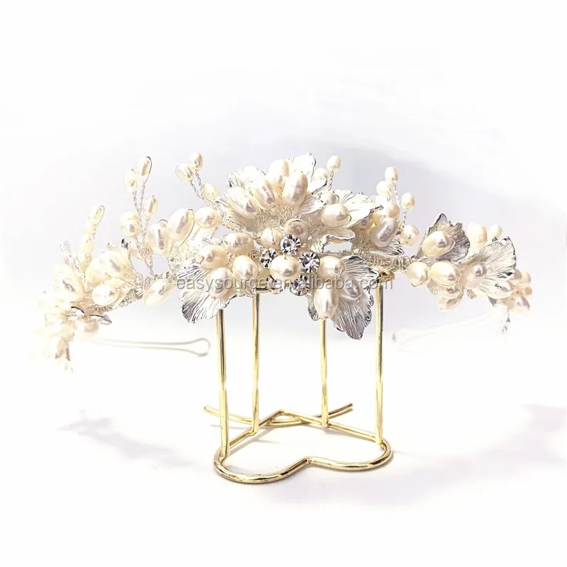 RE3943 New Design Fresh Water Pearl bridal tiara crown wedding flower headband rhinestone hairpiece
