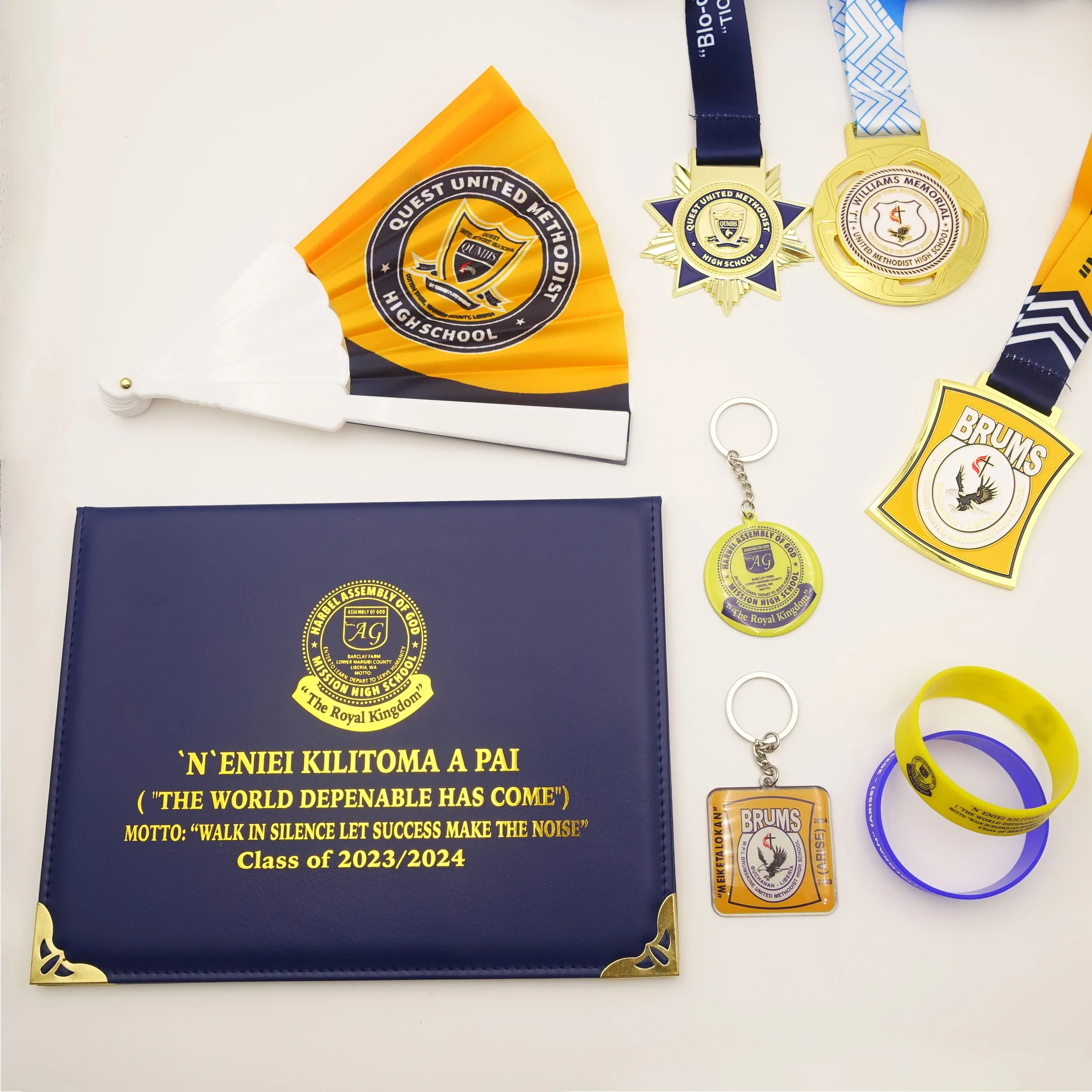 Student Medal Certificate Key chain fan Set Graduation Gift Contest Winner Award School badge School Motto Souvenir gift box
