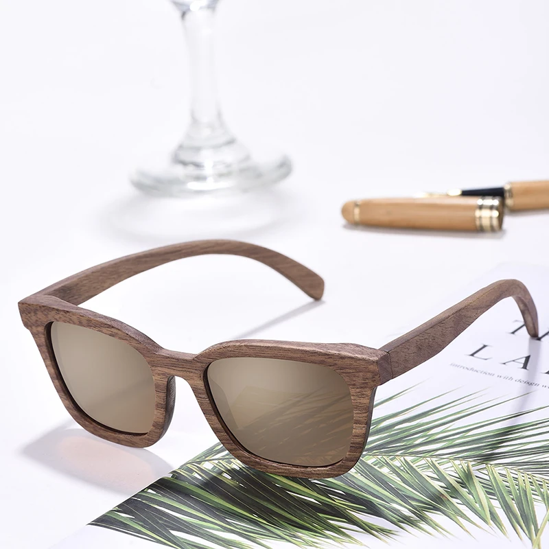 BOBO BIRD Custom Tea-Colored Wood Frames Unisex Retro Fashion Sunglasses with Plastic Lenses for Men and Women CE Certified