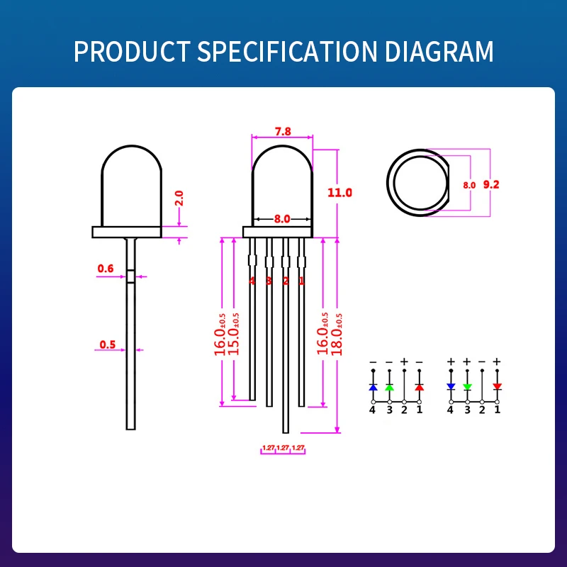 8MM round head transparent fog two-color lamp beads three-color red blue green RGB magic color in-line indicator light
