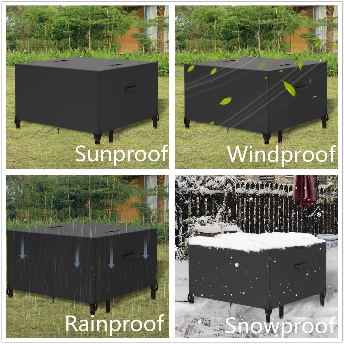 Outdoor Furniture Cover Waterproof Patio Table Covers, 4 Seats Heavy Duty Windproof Square Garden Table Sofa Cover