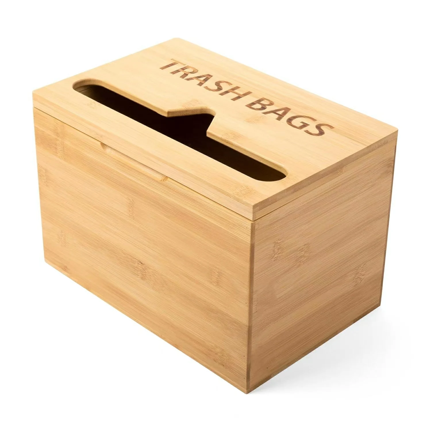 Bamboo Wood Trash Bag Dispenser Garbage Bag Holder Kitchen Laundry Bamboo Trash Can Box or Countertop Cabinet or Wall Mounted