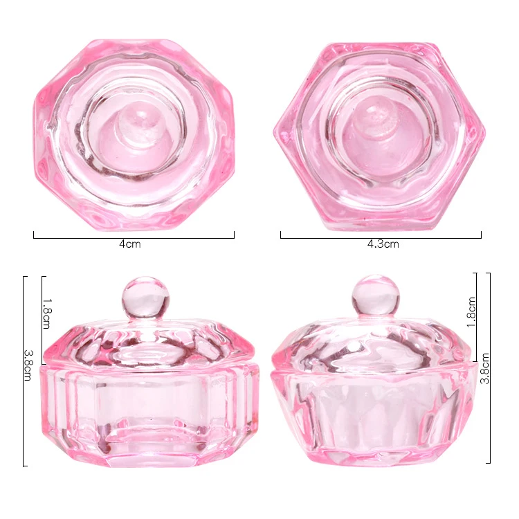 Crystal Pink Dapper dish for nail art acrylic liquid nail art liquid container glass dish