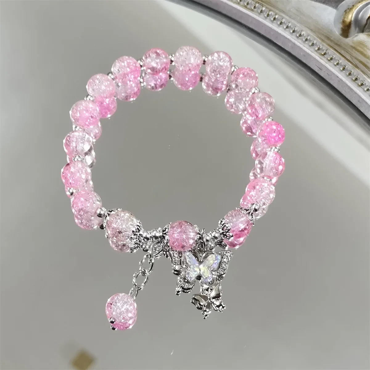 Wholesale Colourful Glass Bead Bracelet For Women Gradient Crystal Fashion Butterfly Adjustable Couple Gift Jewelry Bangles Girl