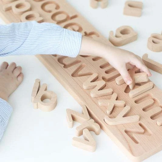 Children Educational Montessori English Alphabet Lowercase Puzzle Blocks Kids Wooden Early Learning Toys