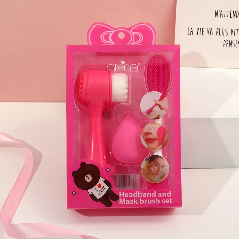 Custom Logo Packaging promotion gift products set beauty equipment makeup tools Silicone Face Cleansing Brush Beauty Sponge Set