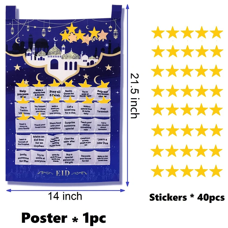 2023 Eid Mubarak Countdown for Kids 30 Days Advent Poster Decorations Home Wall
