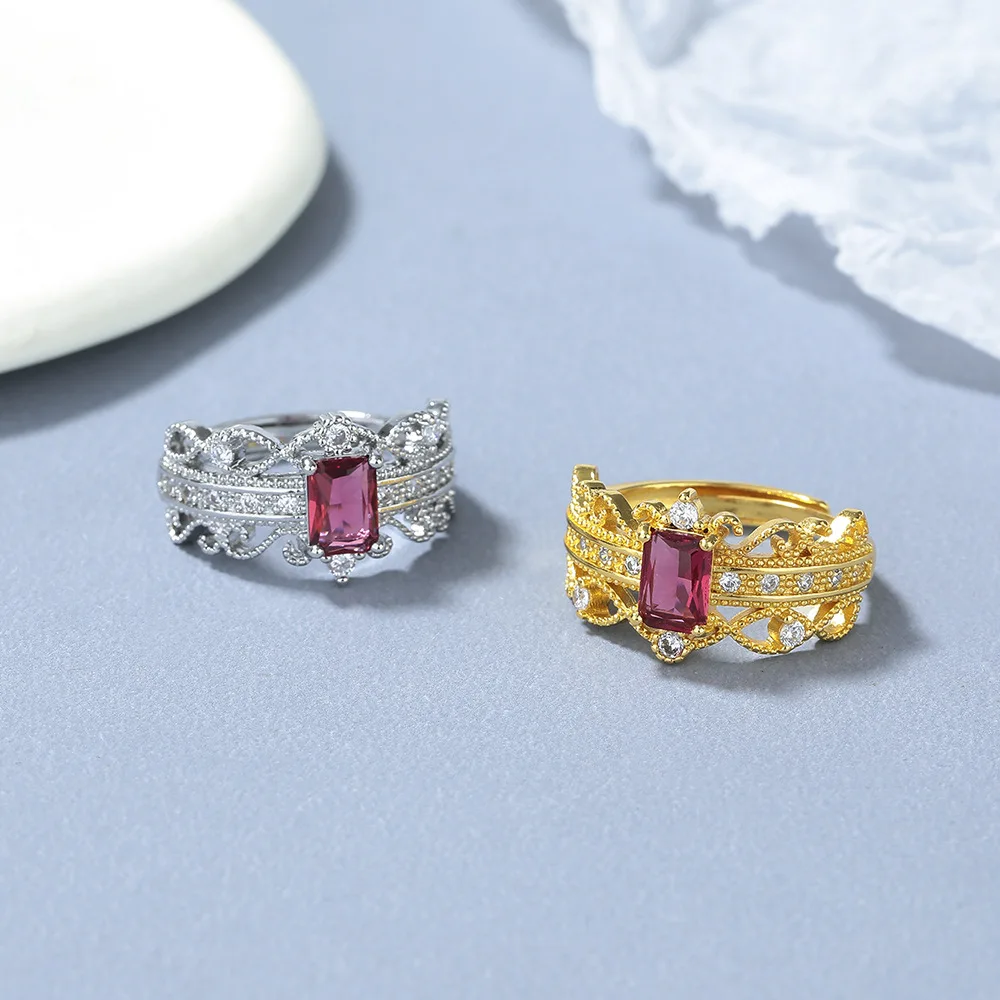 Gothic Red Zircon Lace Geometric Ring for Women Girl Gift Retro Palace Engagement Jewelry Luxury Rings Anillo femenino
