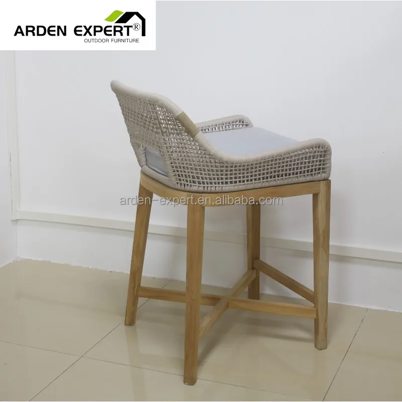 Resorts Restaurant Teak Counter Chair Home PubTeak Modern High Chair Wooden Terrace Bar Stool Outdoor All Weather Bar High Chair