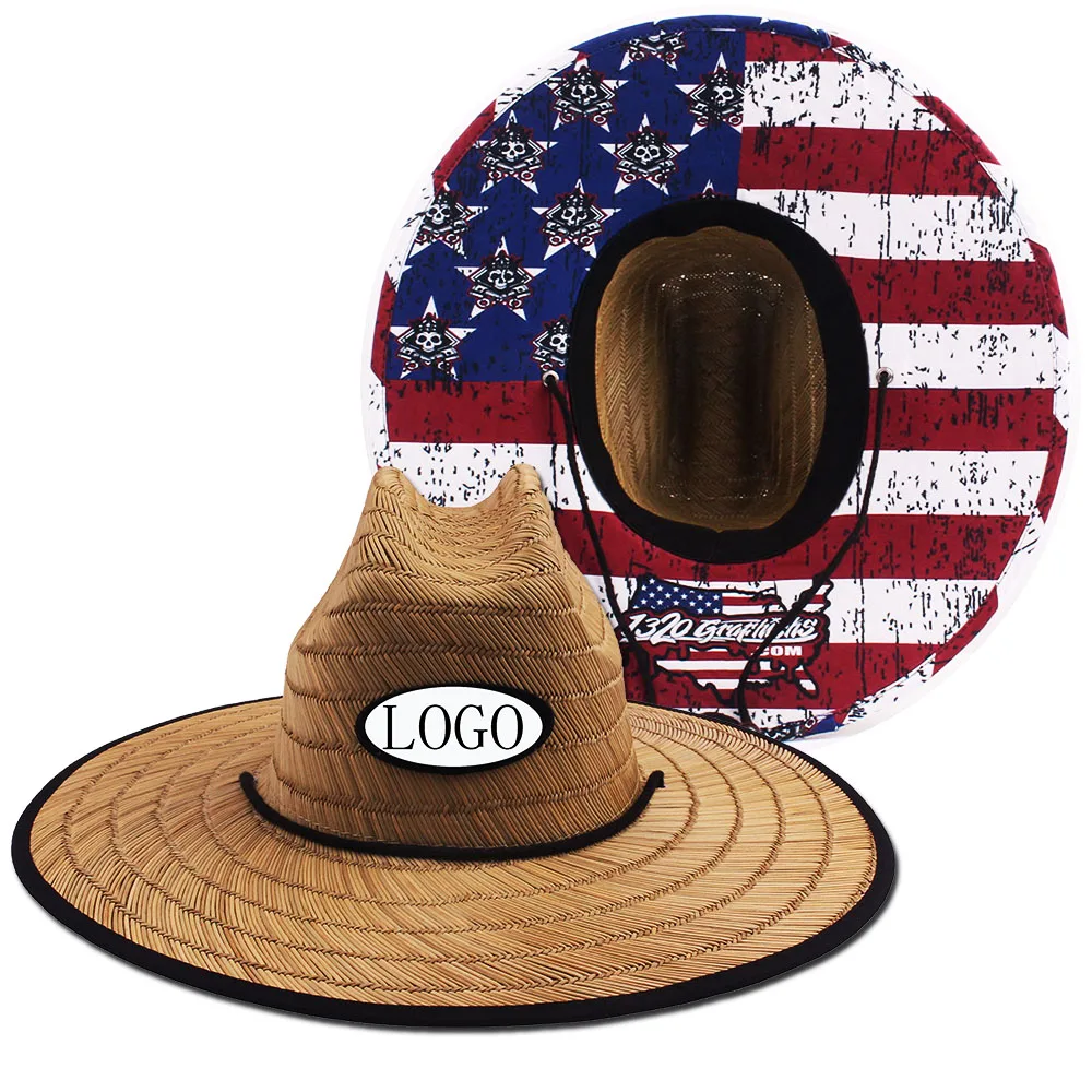 Best Selling High Quality Hollow Beach Hat Fishing Women Man Spring Summer Lifeguard Surf Straw Hat Fabric Logo