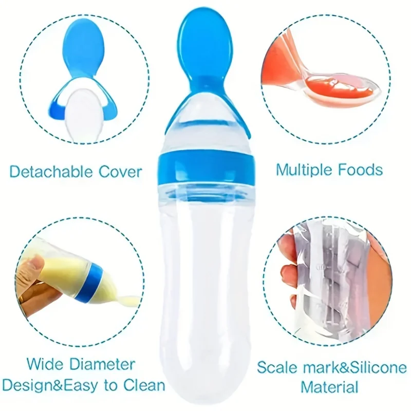 Silicone Baby Feeding Spoon Squeeze - Feeding Tool For Baby Suitable Fruit Juices Rice Pastes, Silicone Baby Feeding Bottles
