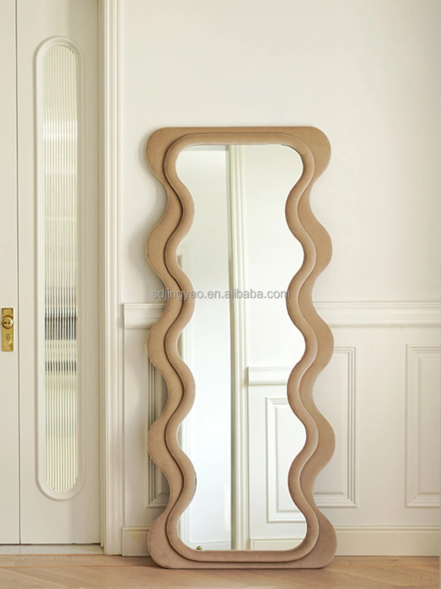 Wave full body dressing special-shaped design household retro wall landing Nordic style fitting mirror