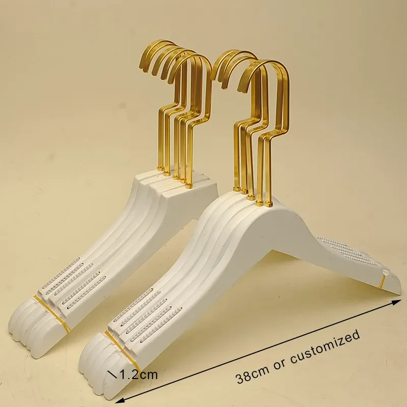 Wholesale Top Quality Wood Hanger Customized Logo Long Gold Hook Hangers White Wooden Hangers For Clothes Store