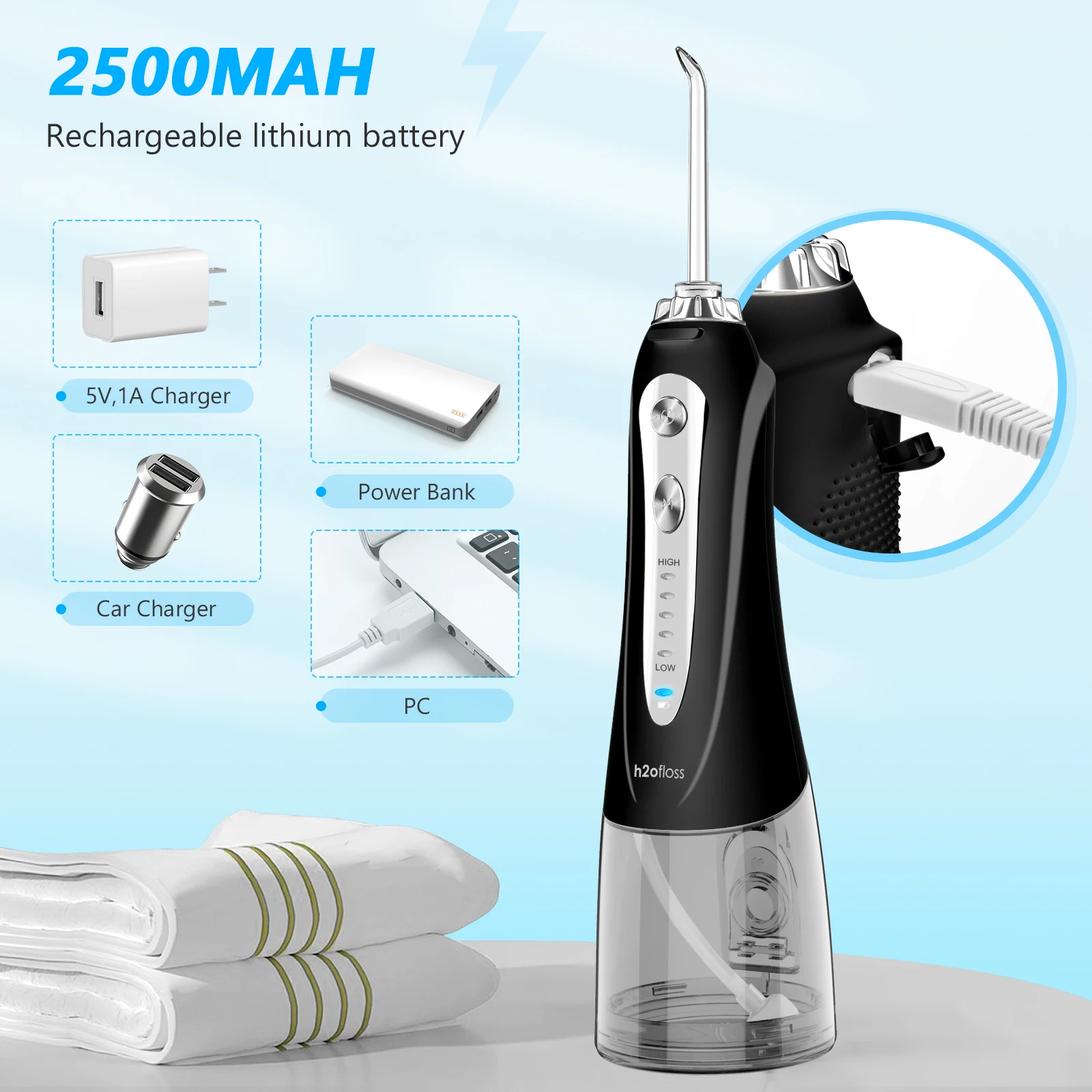 H2ofloss Oral Care Appliances Portable water Irrigator Tooth Cleaner Cordless Water Flosser Teeth Cleaning Device