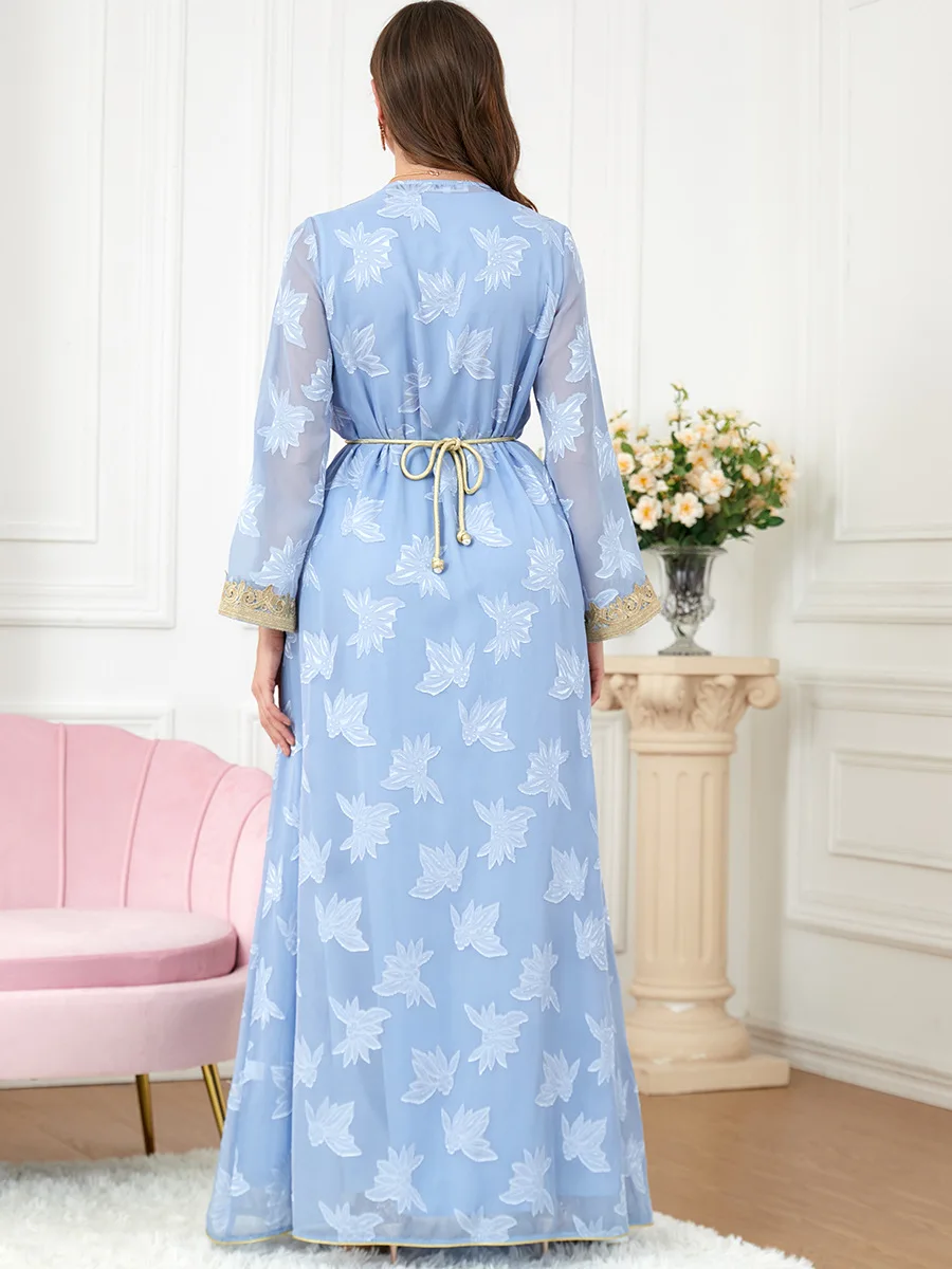 Luxury Abaya Kaftan Dress 2 piece set Women Moroccan Abaya Lace Dress Embroidered Islamic Muslim Prayer Robe Arabic Dubai