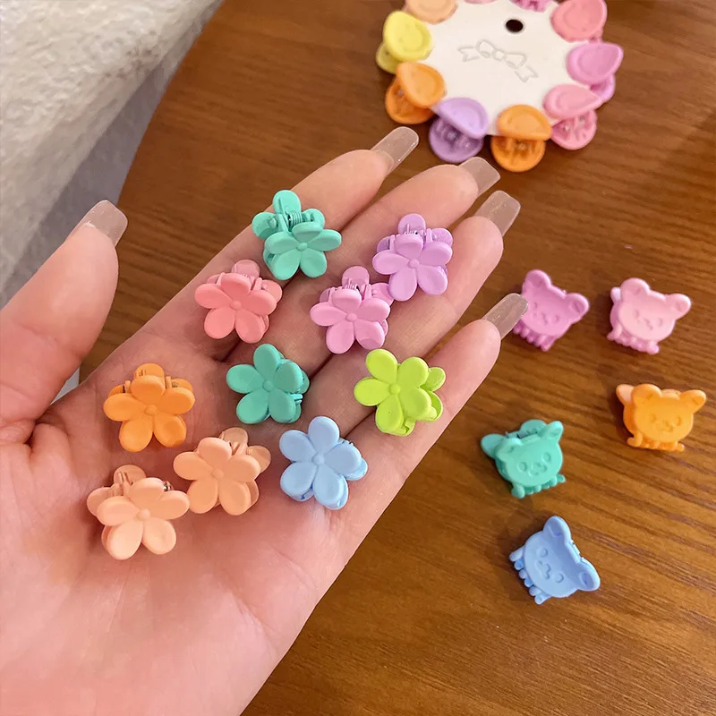 Cute Candy Color Mini Kids Hair Clamp 1cm Princess Acrylic Mickey Bear Rabbit Smiley Hair Claw Clip For Baby Girls