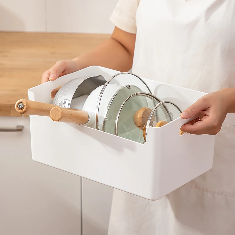 Kitchen Food Pantry Bin Storage Organizer Open Front Clear Household Stackable Plastic Box With Build-In Handle