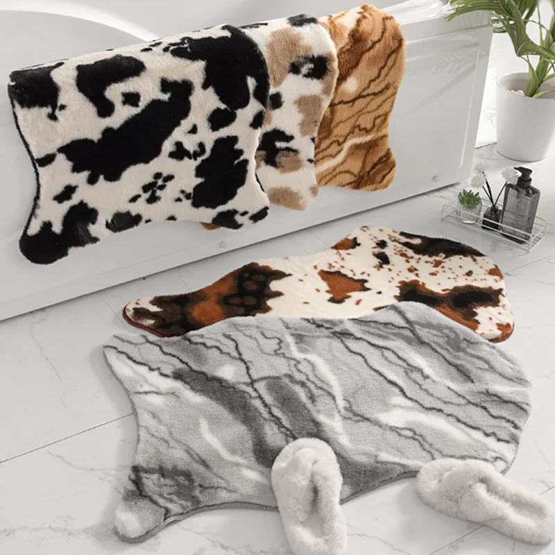 High Quality Faux Rabbit Fur Animal Print Irregular Area Rugs Home Decor Non-slip Fluffy Rug Soft Plush Carpet