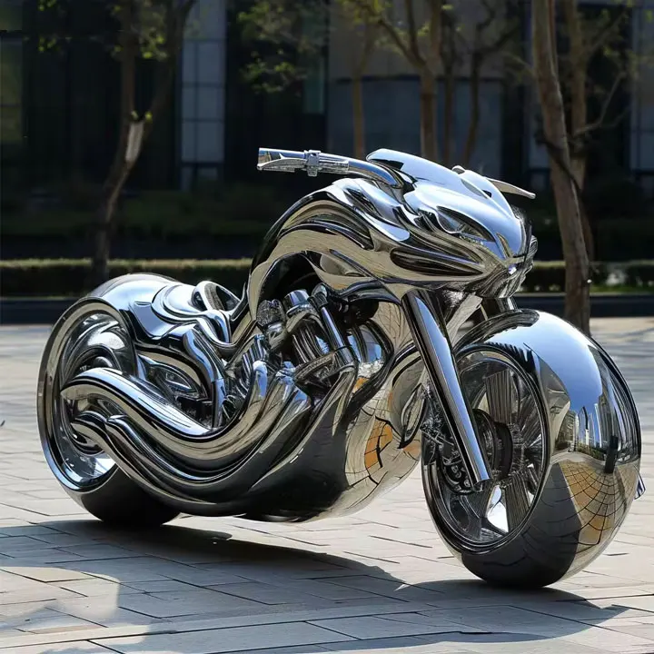 New design polished metal painted stainless steel motorcycle statue for sale