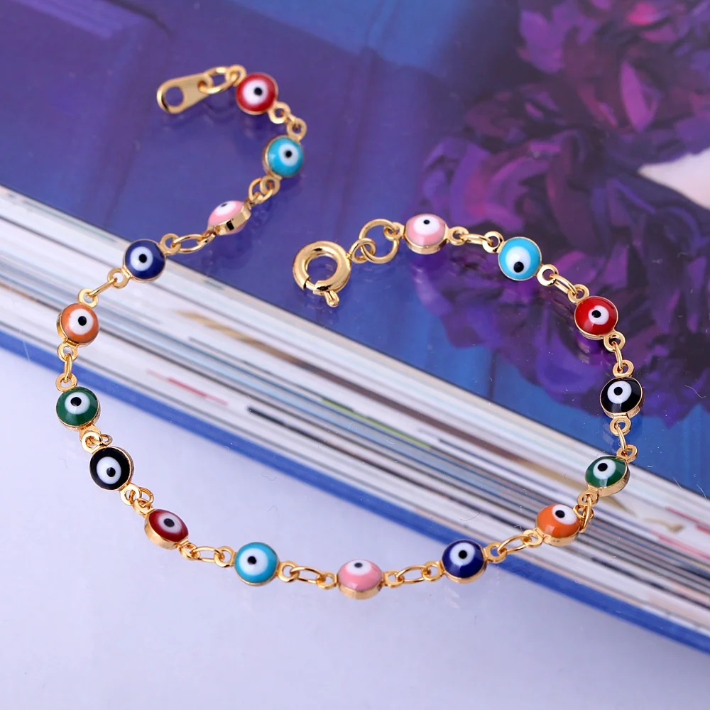 Gold Plated Lucky Mini Bracelet Turkish Murano Colorful and Blue Evil Eye Bracelet Stainless steel Wholesale for Women