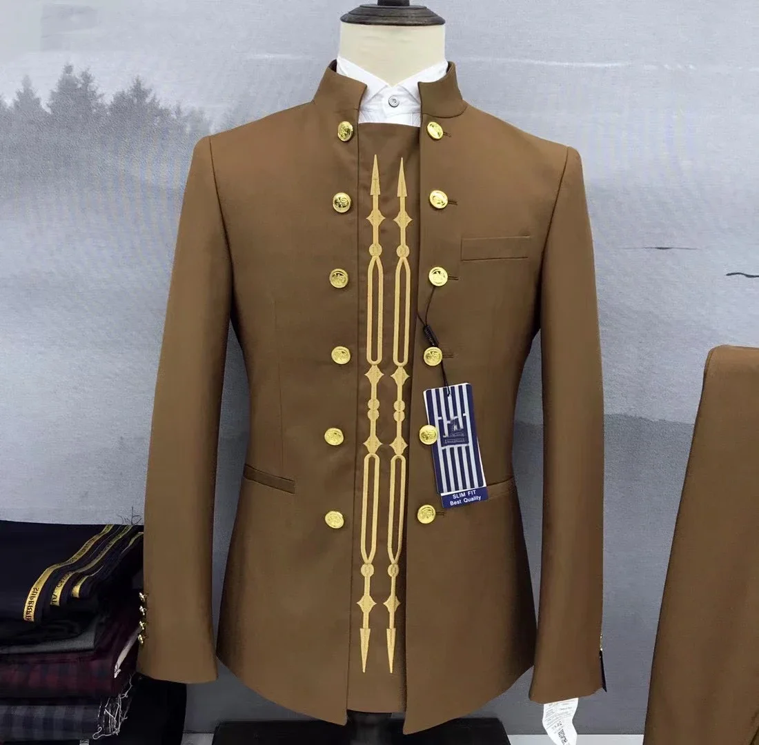 Ready to Ship White Embroidered Men Suits Fashion Wedding Business Party 2 Piece Suit Set for Men Tuxedo Suits