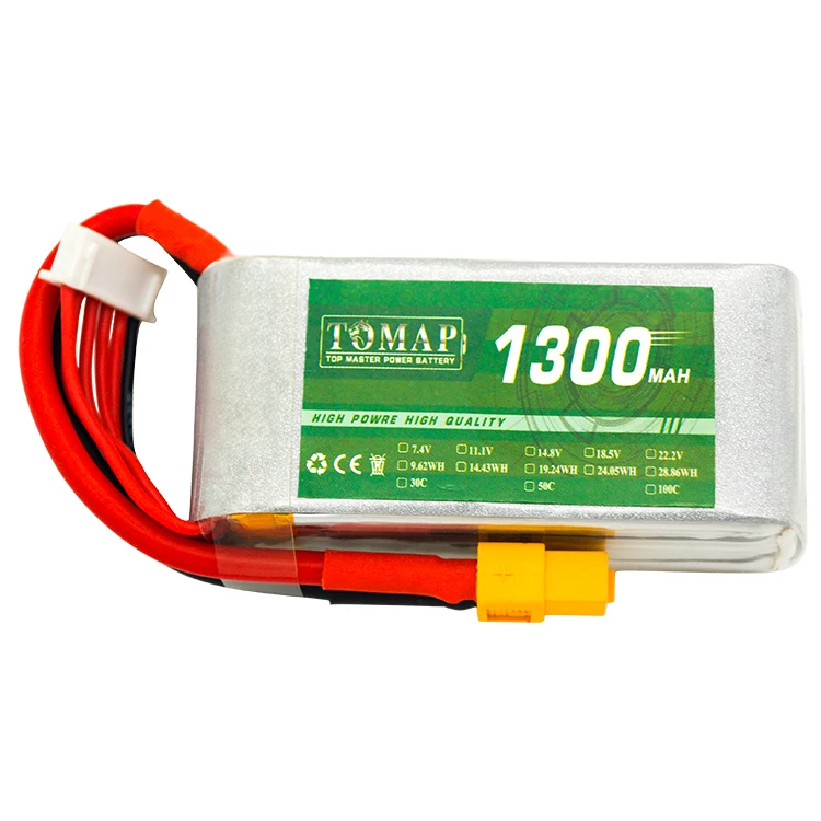 Waterproof RC lipo battery 1300mah 25c 6s 22.2V li-polymer battery with XT60 charger connector