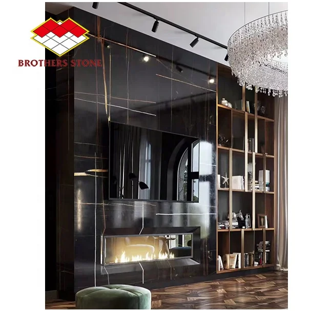 Villa decoration stone countertop decoration black marble background wall classic  Lauren black gold marble