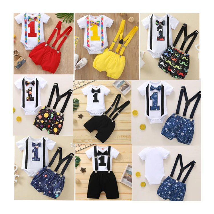 Wholesale Baby Boy First Birthday Outfit Costume 1st birthday outfit boy Gentleman Tie Romper+Shorts babies clothing boys girls