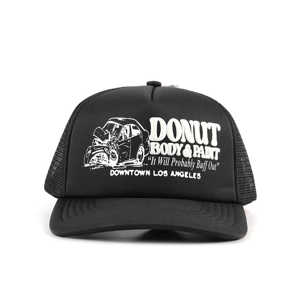 Wholesale Custom Printed Logo Custom Foam Truck Mesh Cap 3d Puff Print Trucker Hat  Gorras Mesh Trucker Hat with Rubber Patch