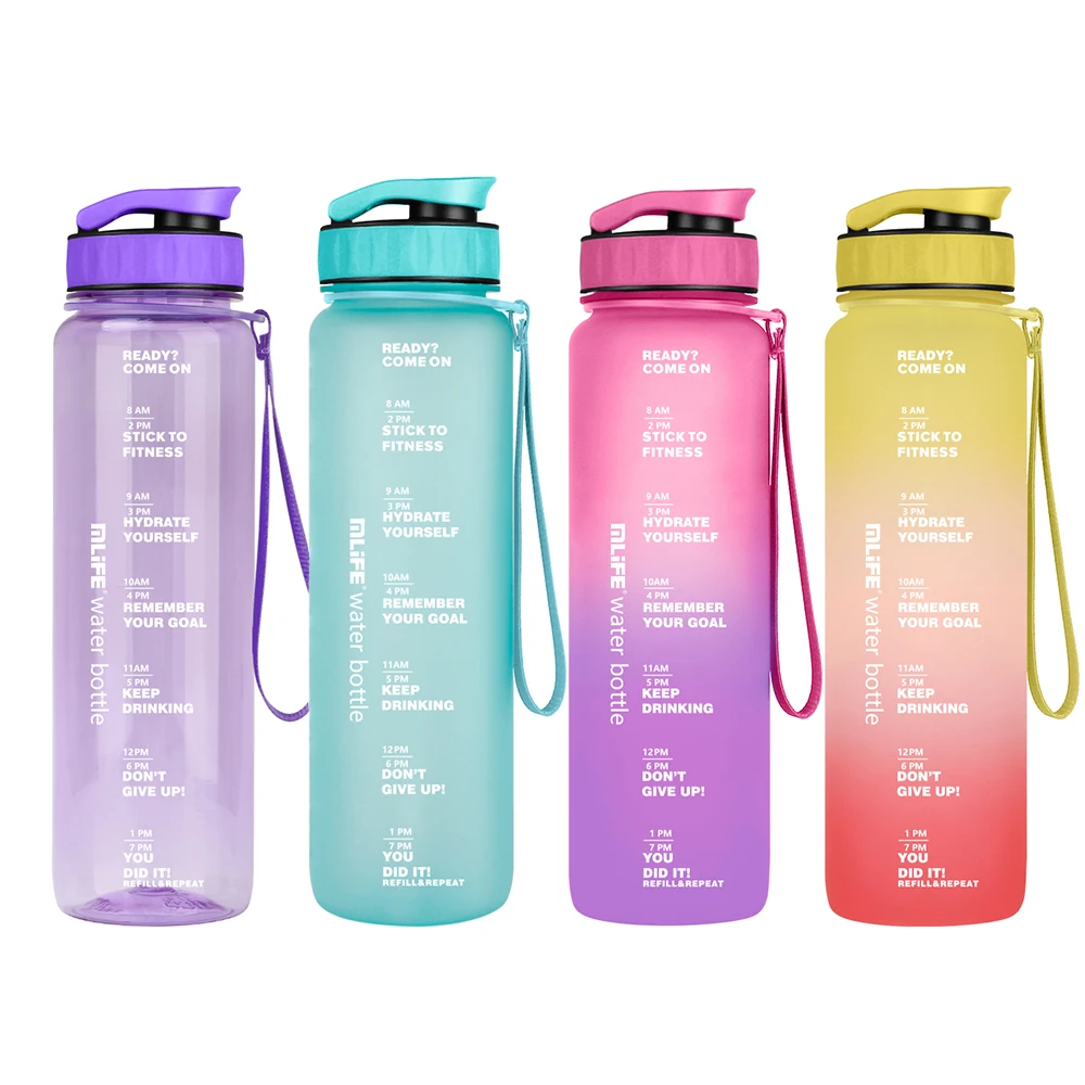 sports fitness 32oz gym custom logo drinking bottle 1l tritan plastic waterbottles motivational water bottle with time marker