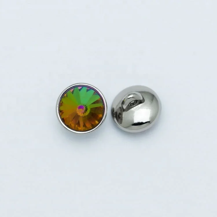 Gemstone luxury iridescent metal shank clothing decorated crystal button