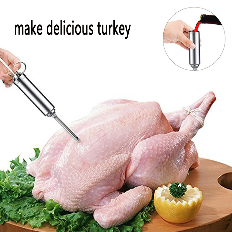 Grill 2-oz Marinade Seasoning Injector Turkey Meat Injectors Stainless Steel Cooking Syringe Injection With 2-5 Needles
