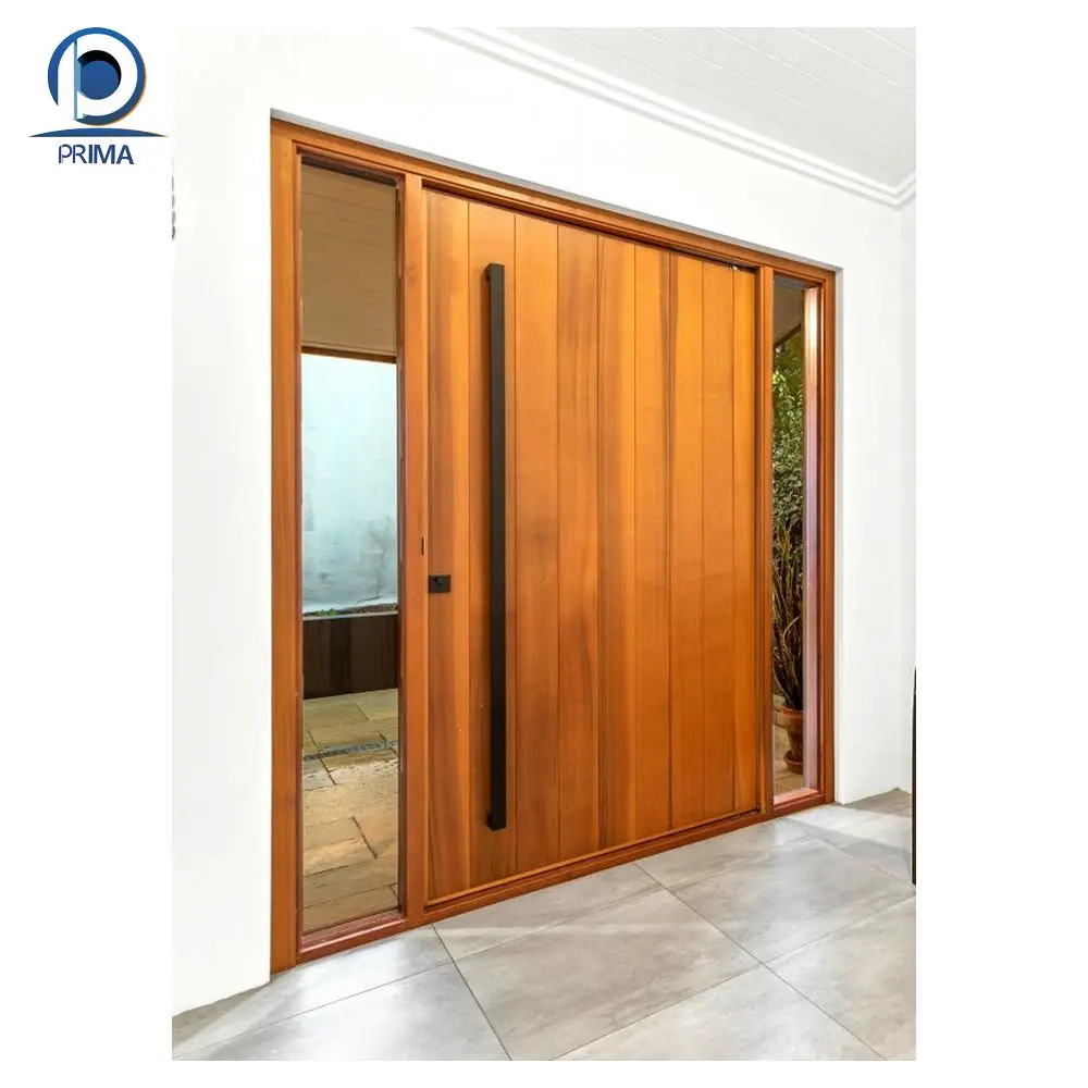 CBDMART Exterior Apartment Door Solid Wooden Doors Design Tempered Glass Clear Finished Main Entry Door