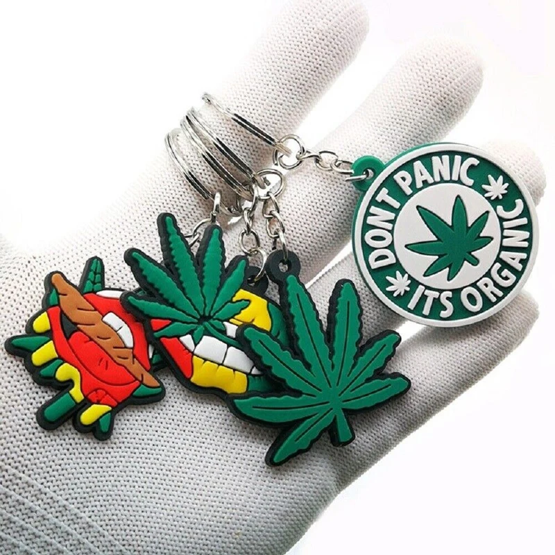 Free Wholesale Custom Chain Key Tag Design Logo Themed Rubber Soft PVC Bulk Plant Leaf Keychain