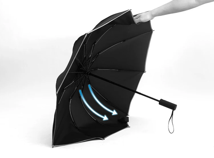 Customized Auto 3 Folding Reversible Car Night Reflector Umbrella with LED Flashlight