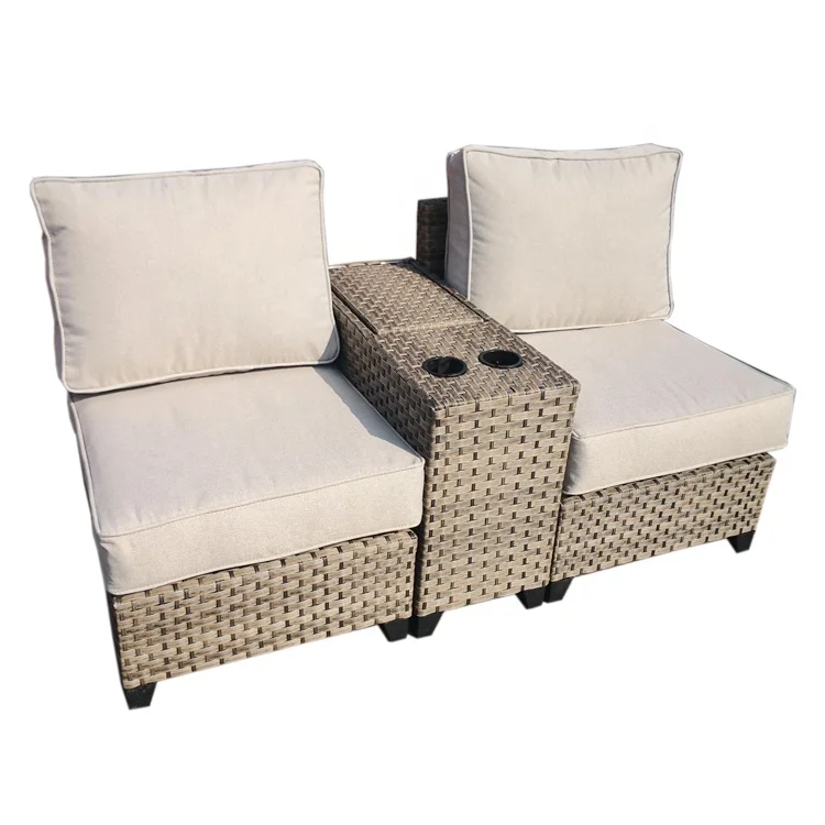
Outdoor 3 Pieces Set Wicker Cushioned Conversation Sofa Set Patio Rattan Furniture 