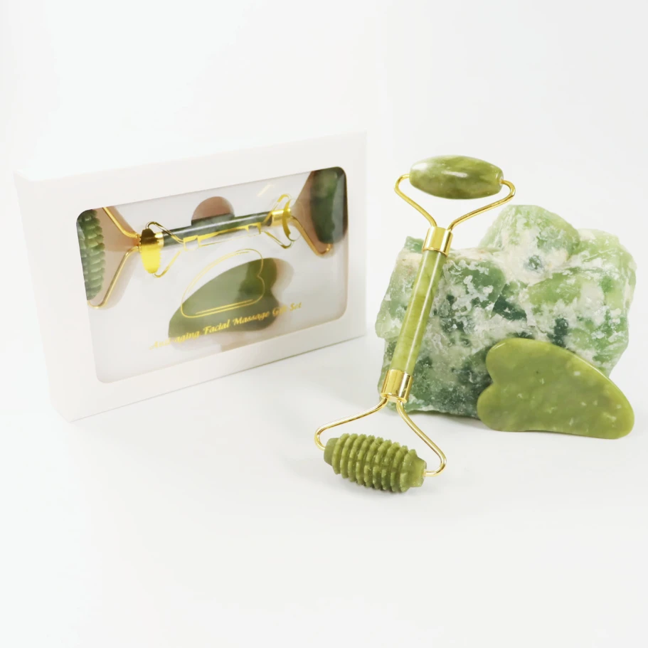 anti aging natural green jade needle facial roller guasha facial massage with box
