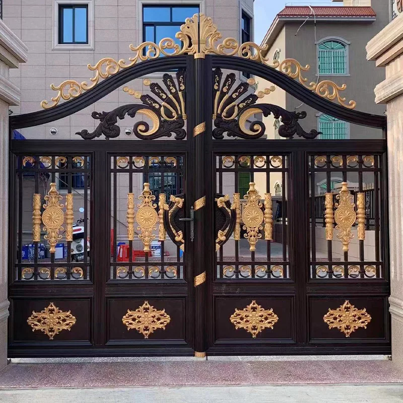 Golden paint outdoor decoration fence cast aluminium gates designs courtyard gate