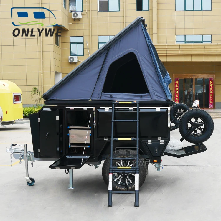 ONLYWE Lightweight Off Road Tiny Camping Rv Camper Mobile Hybrid Caravan Travel Trailers With Tent For Sale
