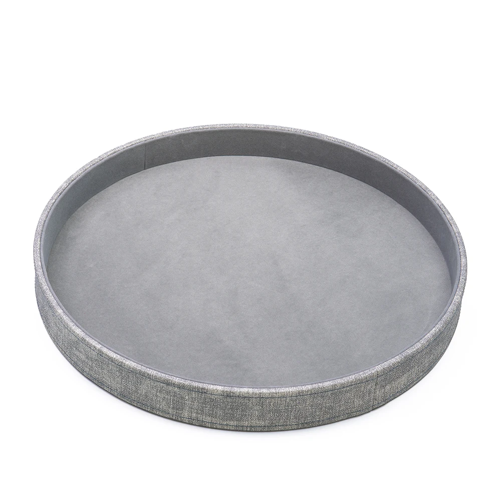 Wooden Round Circle PU Leather Tray Coffee Table Food Farmhouse Decor Home Round Serving Valet Tray