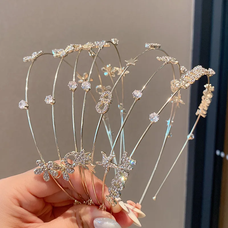 Korean fashion women metal wire headband bling glitter metal wire headband 2024 hot sale female hairbands hair accessories