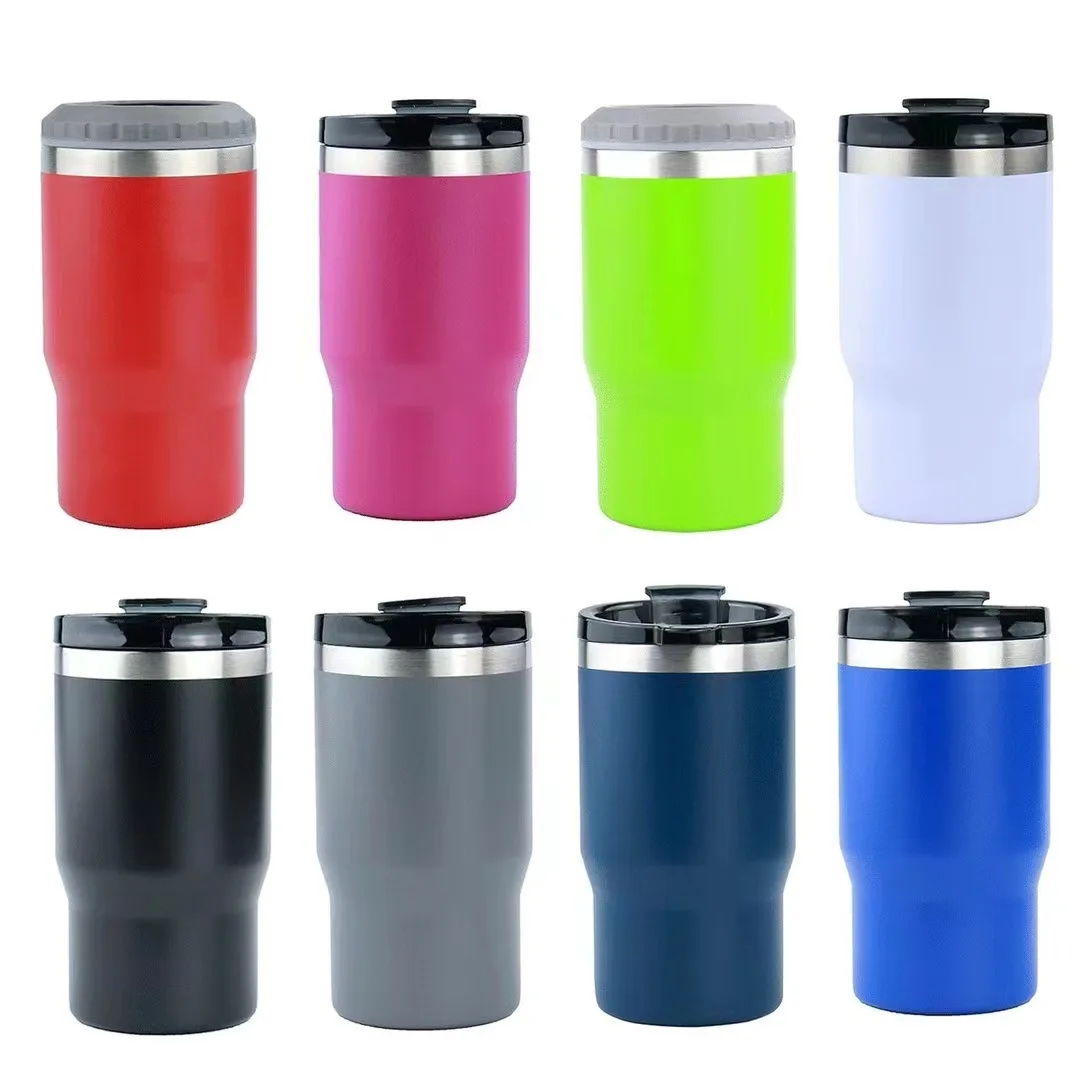 14oz stainless steel beer mug can cooler for summer cola wine keep cool with opener steel vacuum insulated 2 lids can cooler