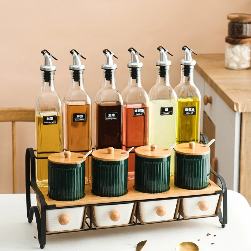 hot sale european style restaurant home kitchen salt spice jar ceramic modern luxury condiment set with glass oil dispenser