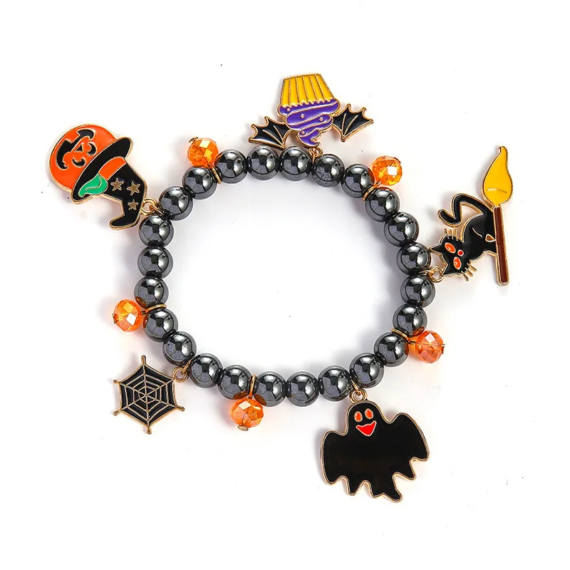 New Arrival Halloween Accessories Wristlet Chic Punk Pumpkin Ghost Bats Death Beading Bracelet Charm Wrist Straps Jewelry