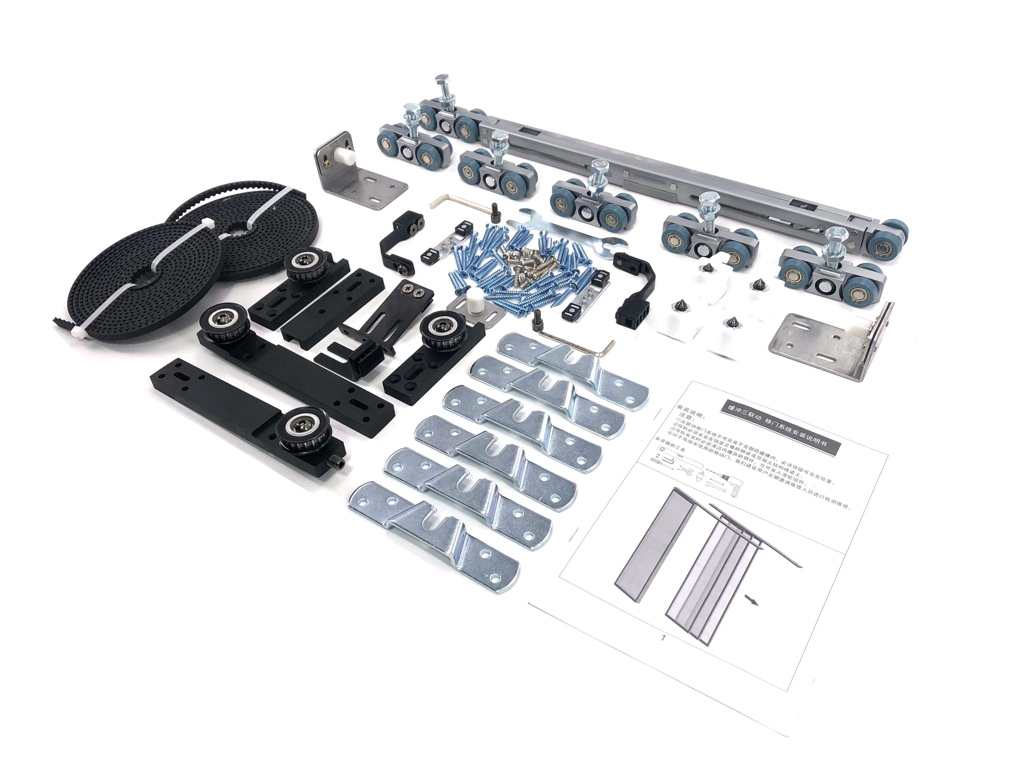 three  doors soft close   synchronized symmetrical wooden sliding doors hardware