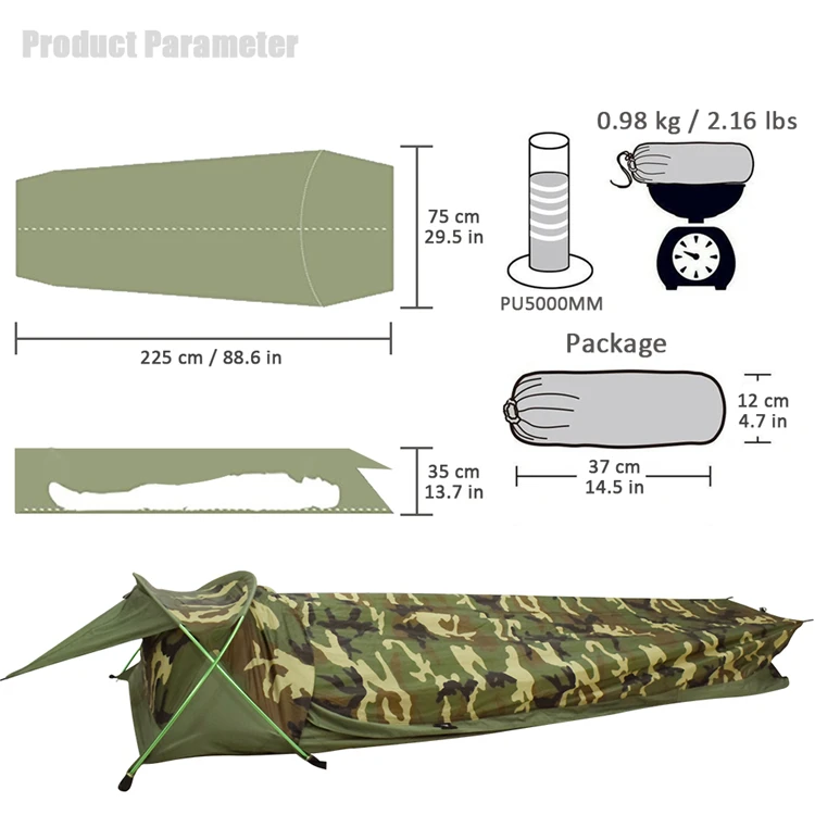 Geertop One man person touch air canvas bag camping swag bivy tent