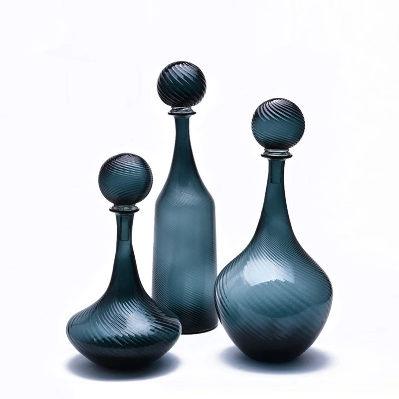 Glass Ball Lid Novelty Blue Crystal Strip Vases For Home Decor Tabletop Nordic Flower Vase In
