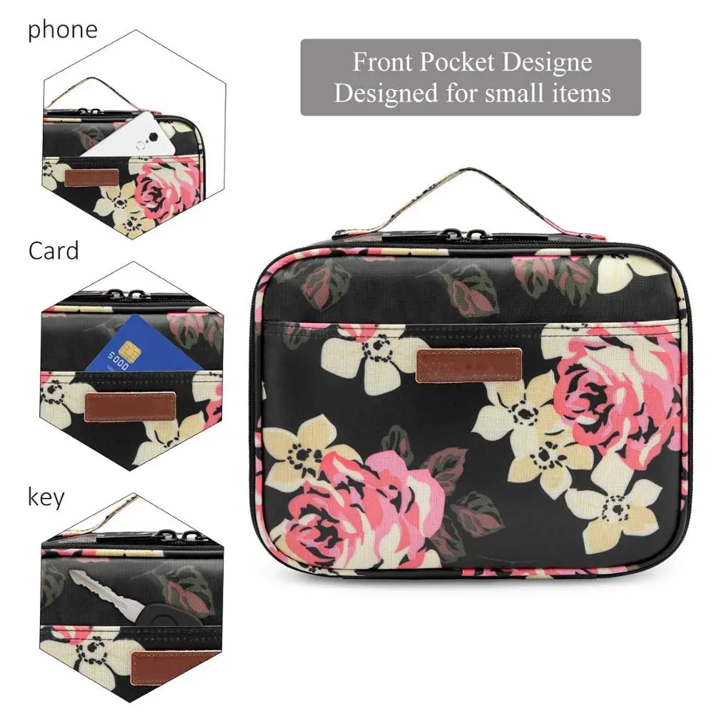 Lokass Insulted Thermal Tote Lunch Bag Flower Pattern Wide-open Kids Lunch Box Bag For School Travel Outdoor Cooler Bag